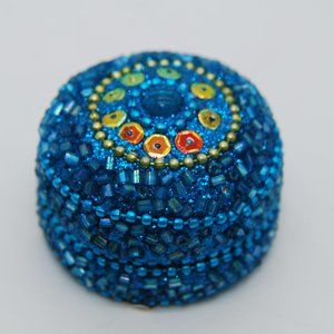 NWT - Turquoise Beaded Round Storage Container